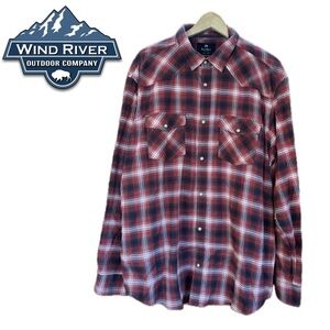 Wind River Men's Red White Blue Plaid Snap Button Close Long Sleeve shirt 2XL